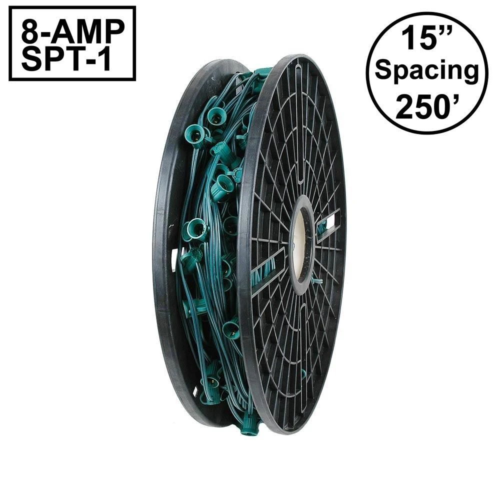 Novelty Lights C7 250 Spool 15" Spacing 8 Amp Green Wire 1 Novelty Lights C7 250 Spool 15" Spacing 8 Amp Green Wire