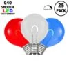 Red/White/Blue G40 U-Shaped LED Plastic Flex Filament Replacement Bulbs 25 Pack