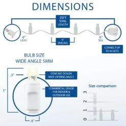 Commercial Grade Wide Angle 50 LED Warm White 25' Long White Wire -Christmas Lights Series 0034492 commercial grade wide angle 50 led warm white 25 long white wire